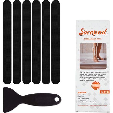QAZQA Lot de 24 autocollants antidérapants pour baignoire, douche, tapis de bain - Noir