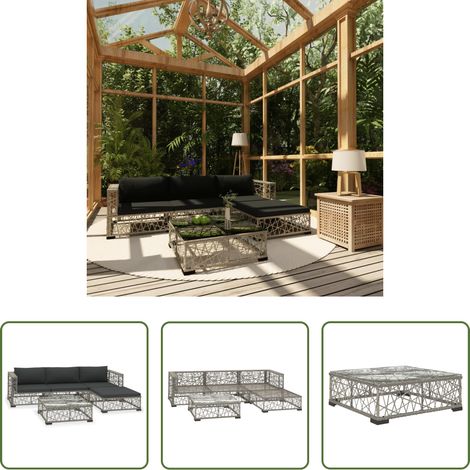 Rotin -  Salon de jardin 5 pcs avec coussins Résine tressée Gris (1/5)