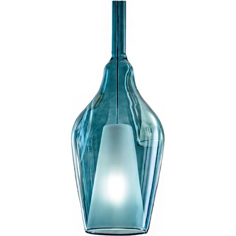 Sospensione vetro blu trasparente gea luce ofelia s12 e27 led lampada soffitto