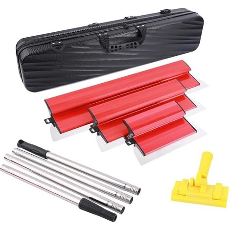 Spatule Enduit, set de 3 Lame à Lisser en Acier Inoxydable (250mm, 400mm, 600mm), avec 4 Tiges d'extension (4x40cm) et Valise, pour Les Murs et Les Plafonds (1/5)