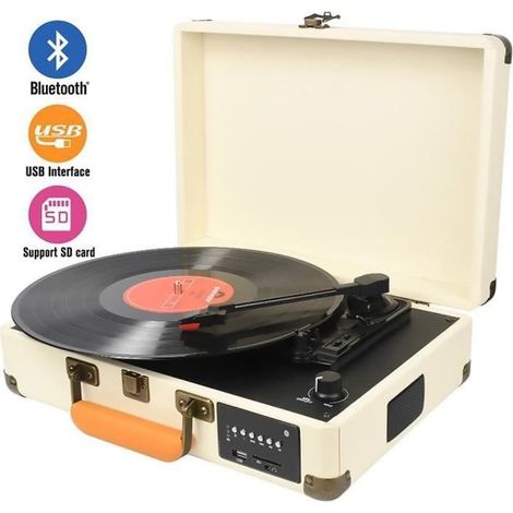 DIGITNOW Bluetooth Platine Vinyle,Retro LP Platine 3 Vitesse avec Haut-parleurs Intégrés,Portable Tourne-Disque Vinyle à MP3 Con