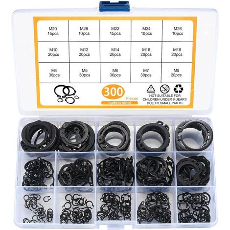 300 pièces Circlips, kit anneaux de retenue externes, diamètres M4 à M28, pour roulements, engrenages, arbres (1/4)