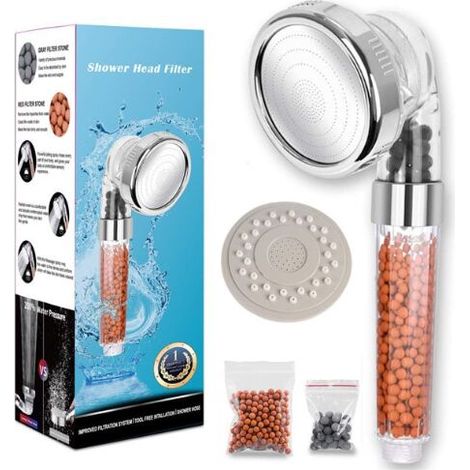 Pommeau Douche Haute Pression Pomme de Douche Anti Calcaire Filtrant，Douchette Économie d'Eau Universelle de Massage De Douche Convient à Salle De Bain(pomme de douche simple+Boule filtrante de rechan (1/4)