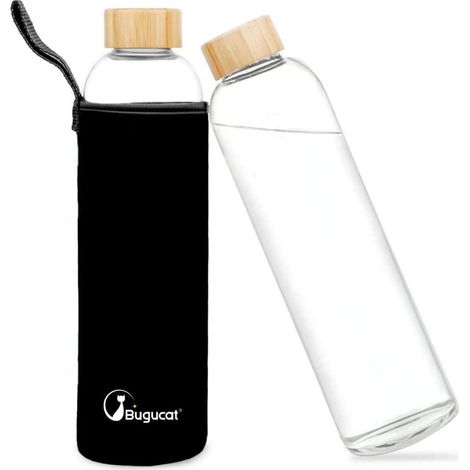 Trinkflasche Glas Borosilikatglas 1L Schutzhülle Schwarz (1/5)