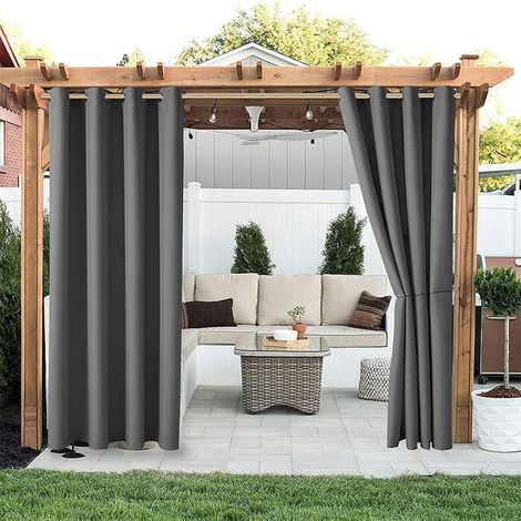 Rideau Extérieur - Polyester Imperméable - Résistant UV Occultant - Pour Pergola Balcon Terrasse - 132x137 cm - Gris Foncé (1/5)