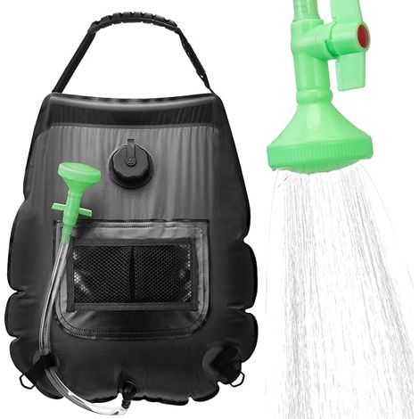 Sac Douche Solaire - 20 L - Chauffage Solaire Passif - Tête de Douche avec Interrupteur - Tube Détachable - Pour Camping Randonnée Plage (1/5)
