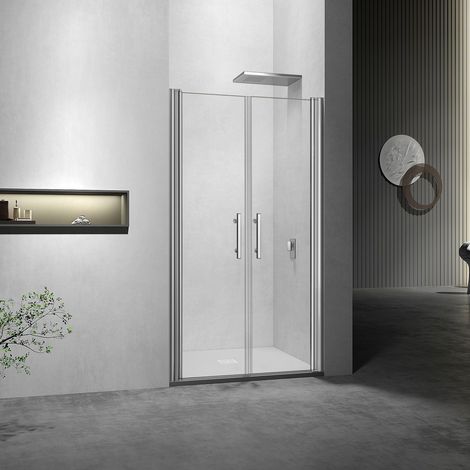 Grand Verre – Porte de douche battante 80x197 cm – Largeur réglable 77.2-81.8 cm – Verre 6 mm anticalcaire – Profilés en aluminium chromé (1/5)