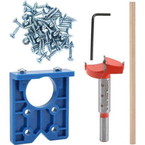 Door drilling template with precise positioning tool for hinge holes, 35 mm pencil screws (1/5)