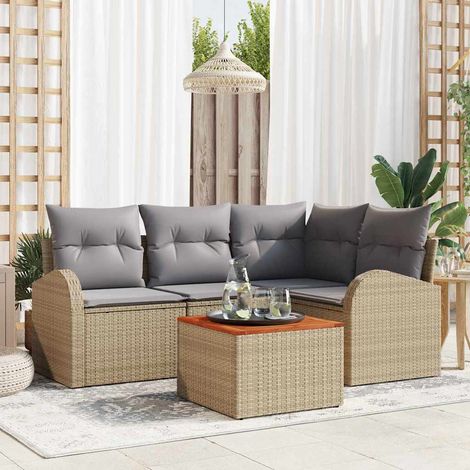 Gartensofa-set 5 pcs Beige und Hellgrau Poly-Rattan (1/5)