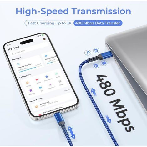 Câble Chargeur Usb C Vers Lightning 3M Avec Adaptateur Usb A,Cordon Alimentation Type C Pd Charge Rapide Pour Iphone 11 12 13 Mini