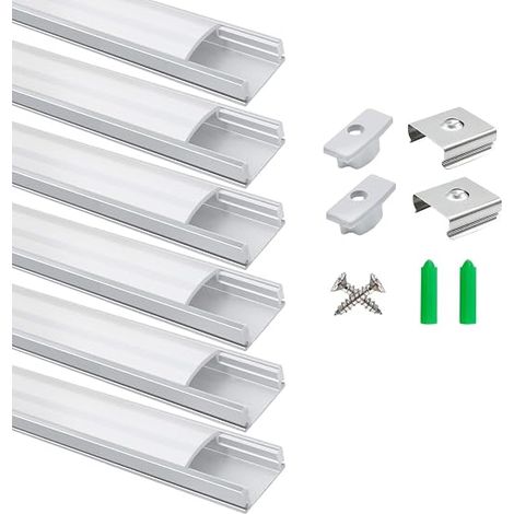 Profilé LED Aluminium en U 1 m Argent, Diffuseur Opalin, Embouts et Clips, Rail pour Ruban LED, Dissipateur de Chaleur, Installation LED (1/5)