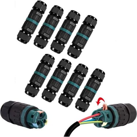Lot de 8 connecteurs de câble IP68, connecteur de câble étanche, manchon de câble, raccord de câble, étanche, connexion de câble, manchon de connexion pour câble de terre à 3 broches, boîte de jonctio (1/5)
