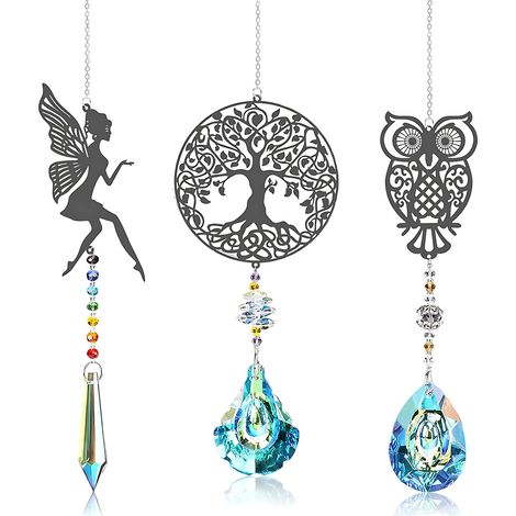 3 Pendentifs en cristal, hibou ange arbre de vie, décoration suspendue attrape-soleil, pour fenêtre jardin maison bureau（Q3 : Nouveaux produits pour le mois d'août） (1/5)