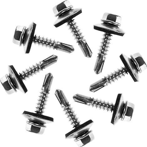 VIS AUTOFOREUSE METAL M5 PACK 50 5,5 x 20 mm Vis tole auto foreuse de acier à tete hexagonale avec rondelle d'étanchéité pour plus fixation Vis Autoperceuse pour metal (1/3)