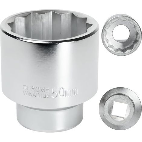1 Douille 50mm, 3/4" 12 Pans, Acier CR-MO, Finition Blanche, Pour Clé À Choc (1/5)