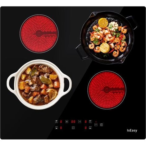 Table de cuisson vitrocéramique - 4 feux - Noir - 6000W - 59x52cm (1/5)