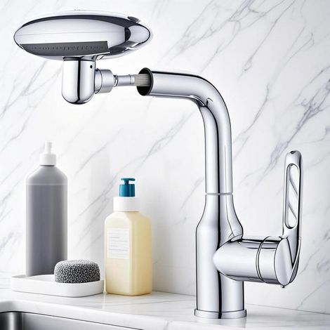Mitigeur lavabo 4 voies mono levier noir et argent avec bonde incluse, robinet salle de bain multifonction (1/5)