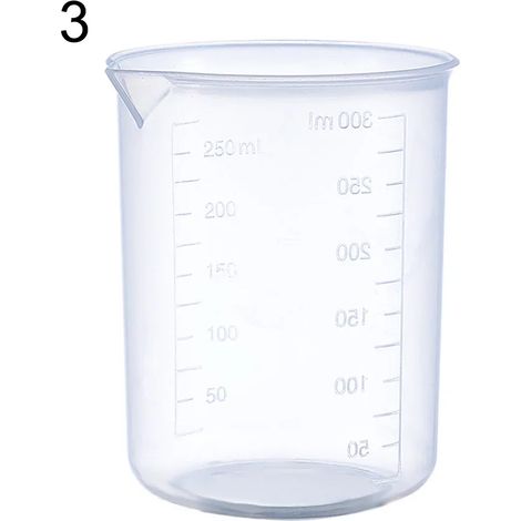 Gobelet doseur (300 ml) en plastique transparent, bécher de laboratoire gradué, récipient de mesure pour liquides, idéal pour la cuisine et la pâtisserie. (1/5)