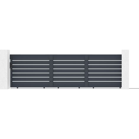 Casanoov – Portail coulissant aluminium 5m – Hauteur 140cm – Résistance au vent 60 km/h – Lames horizontales pour intimité – Installation motorisée