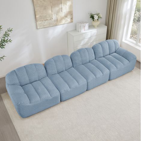 Canapé d’angle modulaire 4 places fleece bleu HAVRYA (1/5)