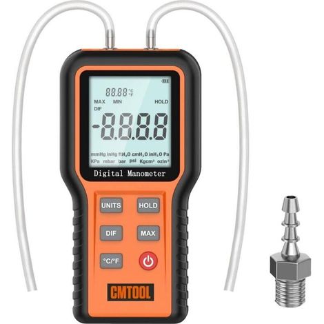 Manomètres Différentiel Manomètre Numériques Manomètre Portable Double Port Manomètre de pression avec 12 unités sélectionnables Manomètre de gaz pour le chauffage, la ventilation et la climat