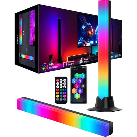 Barre lumineuse LED, RVB IC 32 cm, éclairage de jeu, décoration de jeu, synchronisation de musique et fonction minuterie, application et télécommande, lampe d'ambiance pour bureau, TV (1/5)