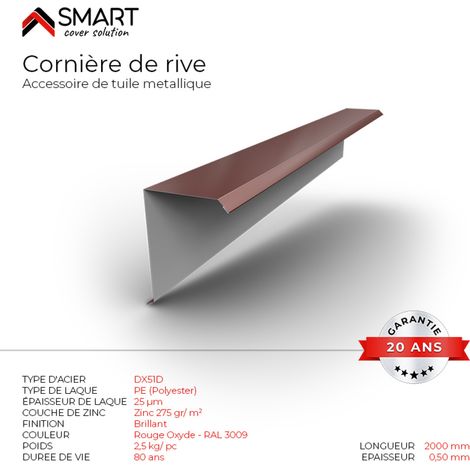 Bravo The Smart Solution – Cornière de rive bac acier – Toiture en tôle – Coloris rouge oxyde RAL 3009 – Longueur 2m, épaisseur 0.50mm pour protection optimale (1/2)