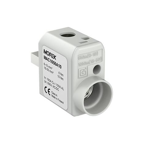 Connecteur alu cuivre 6 à 50mm² 690V – Connexion par le haut – Pour disjoncteurs et interrupteurs – Performance optimale