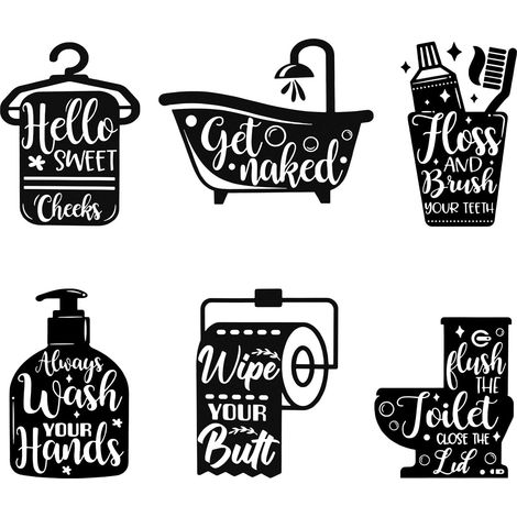 Lot de 6 autocollants muraux imperméables à décoller et à coller pour salle de bain - Autocollants muraux amusants pour salle de bain - Citations artistiques pour toilettes, salle de bain, maison (1/5)