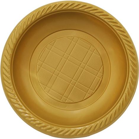 PIATTI FONDI DI PLASTICA ELEGANTI SET 15 PZ COLORE ORO D 22 CM DA TAVOLA E PER FESTE RIUTILIZZABILI (1/2)