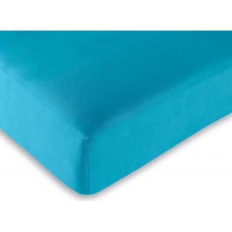 Drap housse 100% Coton/57 fils/cm² - 200 x 200 cm - Turquoise
