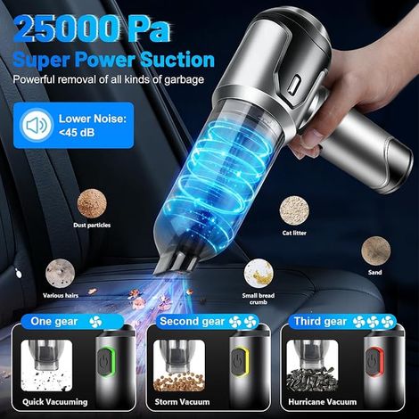 Aspirateur à Main Aspirateur Voiture sans Fil Mini Aspirateur sans Fil Vitesses avec Moteur sans Brosse pour Voiture Animaux Maison Argent (1/4)