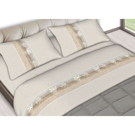 Completo Lenzuola In 100% Cotone Made In Italy Dis. Leopard Colore Beige C.N., misuraSingolocoloreBeige (1/4)