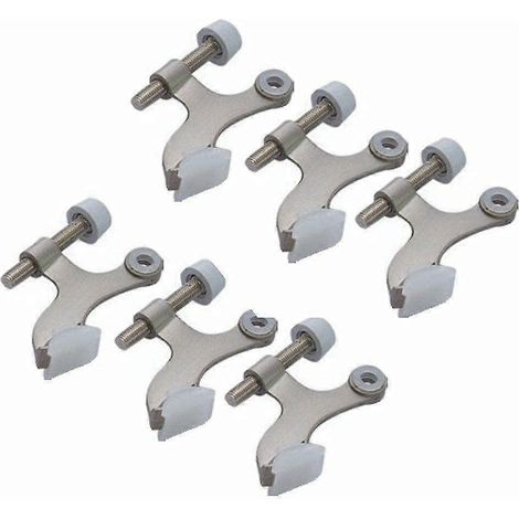 Lot de 6 butées de porte à charnière en nickel satiné avec embout amortisseur antibruit et protection murale (1/3)