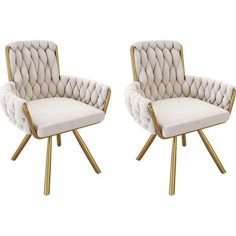 Lot 2 fauteuils beiges - 4 pieds métal - Luxe - Pour repos, repas, usage quotidien - Salon, salle à manger (1/5)