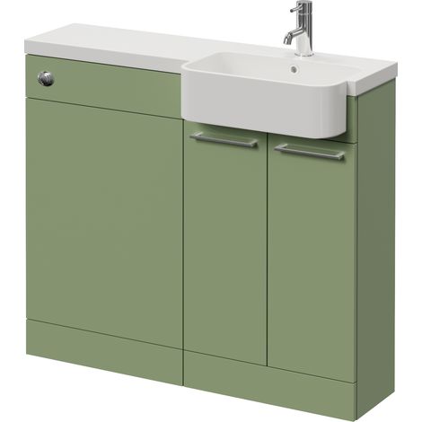 Napoli 250 Olive Green 1000mm 2 Door Vanity Unit Toilet Suite with Right Hand Round Rico Semi Recessed Basin - 1000mm - Chrome 160mm HandleWithout Kingston Toilet Pan