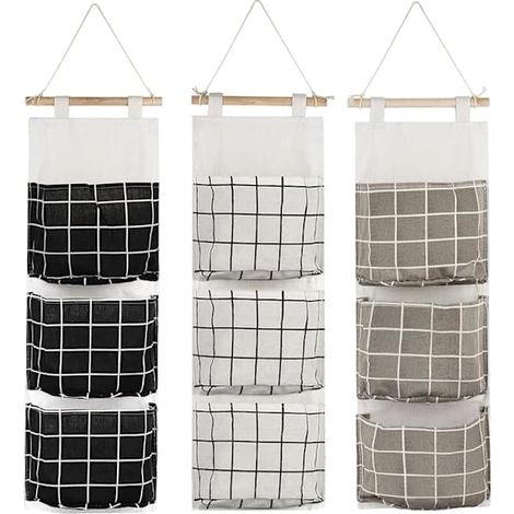 Lot de 3 sacs de rangement suspendus à 3 compartiments, panier mural en tissu de qualité supérieure, poche de rangement pour chambre et salle de bain KMM (1/5)