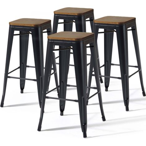 Lot de 4 tabourets de bar en acier noir mat