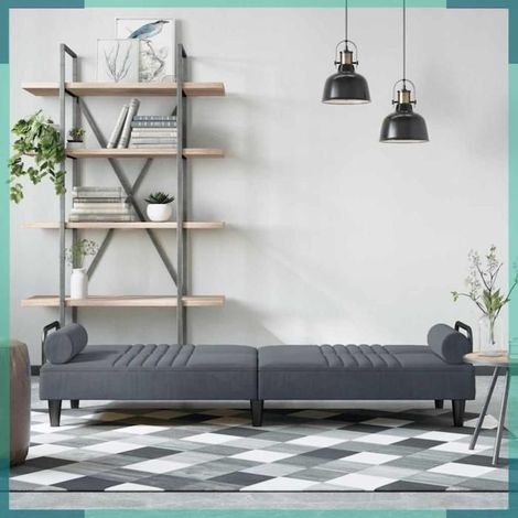 Canapé-lit - 351895 - velours gris foncé - avec accoudoirs - 205 x 100 cm (déployé) (1/5)