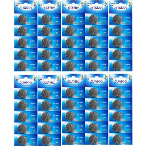 Lot de 50 Piles bouton plates lithium 3V type CR2450/CR 2450 compatibles DL2450 ECR2450 BR2450 Juanio - (1/2)