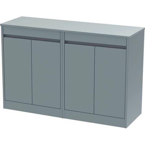 Chartley Contemporary Floor Standing 4 Door Vanity Unit with Laminate Worktop, 1200mm, Coastal Grey (1/4)
