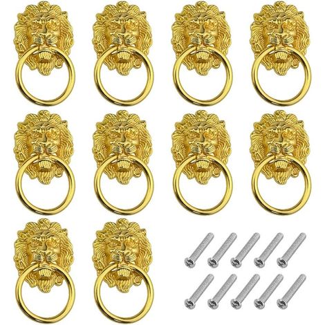 10 Stück 2,68" x 1,57" Schubladen-Löwenkopf-Zuggriff-Knauf Kommode-Schrank-Zug-Ring Antik-Stil-Zinklegierungs-Knopf-Zug-Griff für Kommode-Schubladen-Schrank-Schmuckkästchen (1/5)