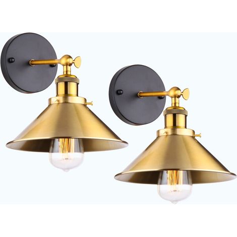 2 Pack Applique Mural Industrielle Vintage E27 22cm Lampe Mural Réglable 2 en 1 Luminaire Plafonnier Doré (1/5)