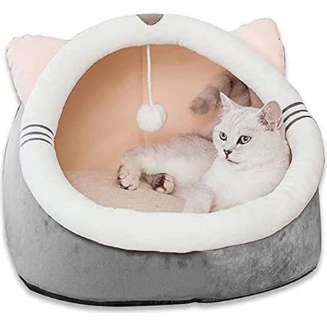 LIWI-Nid de Chat Niche pour Chat Grotte Antidérapant pour Animaux Doux Chaud lit Amovible Fermé Matelas Pliable Coussin (M,Cha[231] (1/4)