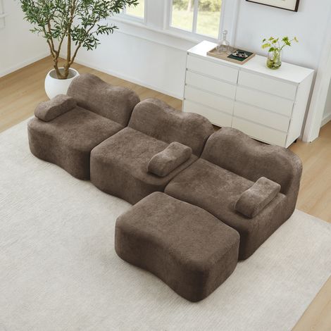 Canape dangle modulable 3 places, velours marron OKMYHOME (1/5)