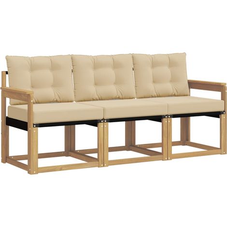 Outdoor Sofa Set with Cushion 3 pcs White and Beige vidaXL