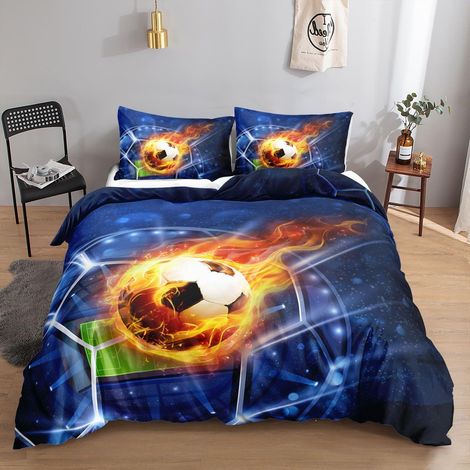 Bettwäsche-Set 155x220cm mit Fußball-Flammen-Motiv, 3-teilig