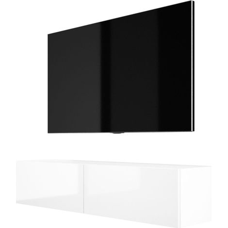 Meuble TV Suspendu, 140 x 34 x 32 cm, Blanc / Blanc Brillant (1/5)