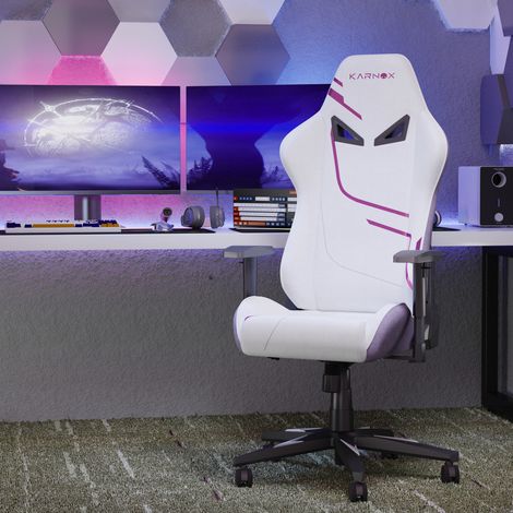 DESMIU Chaise de Bureau Gaming Ergonomique avec Dossier Inclinable, Appui-Tete et Soutien Lombaire, en Tissu Blanc Violet (1/2)