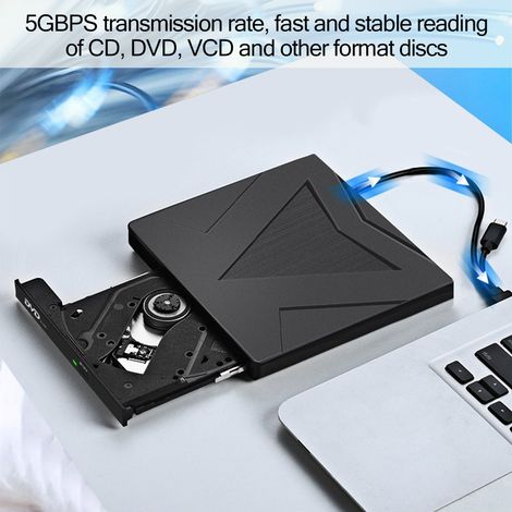 Externes CD/DVD-Lese-/Brenner-Gerät mit USB 3.0- und Typ-C-Schnittstelle, Dual-Interface für Laptop und PC